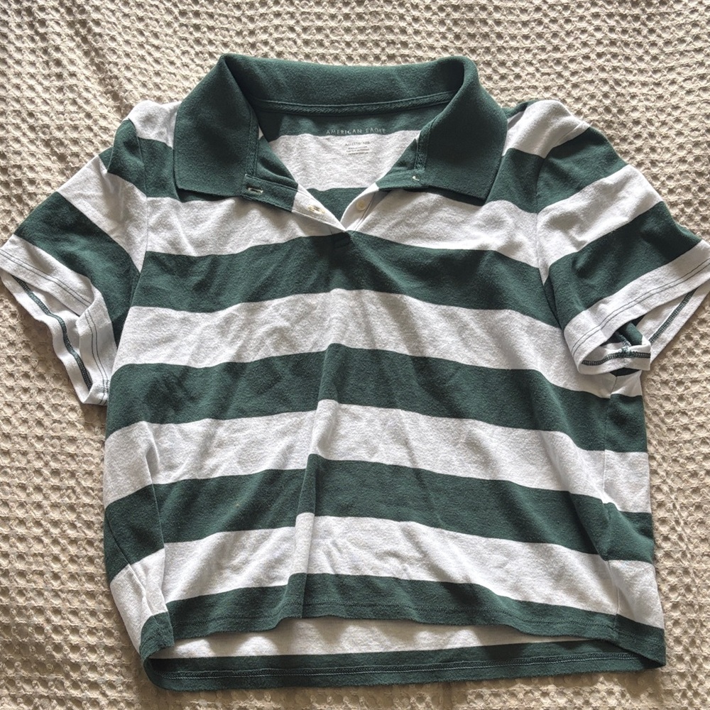 American Eagle Outfitters cropped  Polo in Green and White Stripes